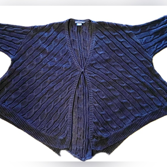 Ralph LAUREN SWING SWEATER Navy Italian Linen Cable Swing Hem L-XL Excellent - Picture 3 of 10